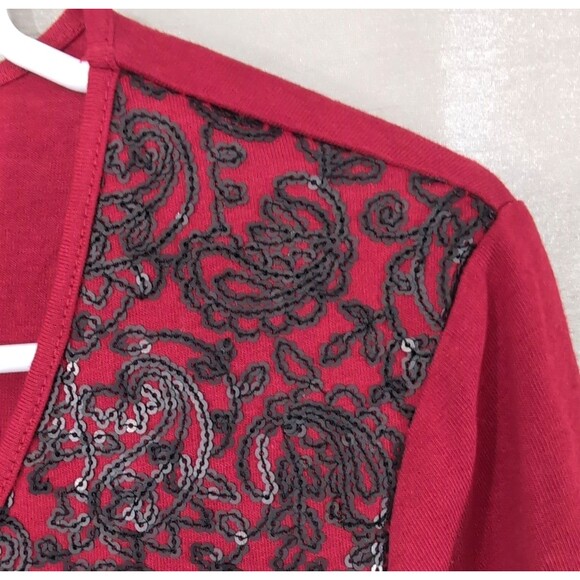 Coldwater Creek Women's Size SMALL Red & Black All Over Sequin V-Neck Top Gothic - Picture 11 of 11